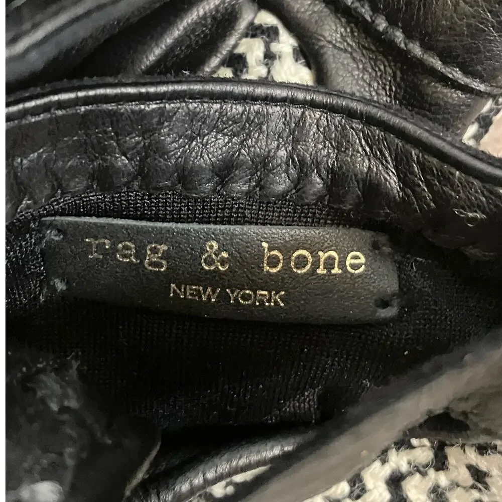 New Rag & Bone Houndstooth Black White Lambskin Beacon Gloves Size 6.5